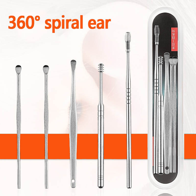 6-in-1 Stainless Steel Earwax Removal Kit | 360° Spiral Earpick Set for Safe & Effective Cleaning