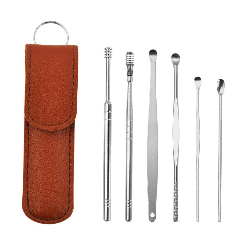 6-in-1 Stainless Steel Earwax Removal Kit | 360° Spiral Earpick Set for Safe & Effective Cleaning