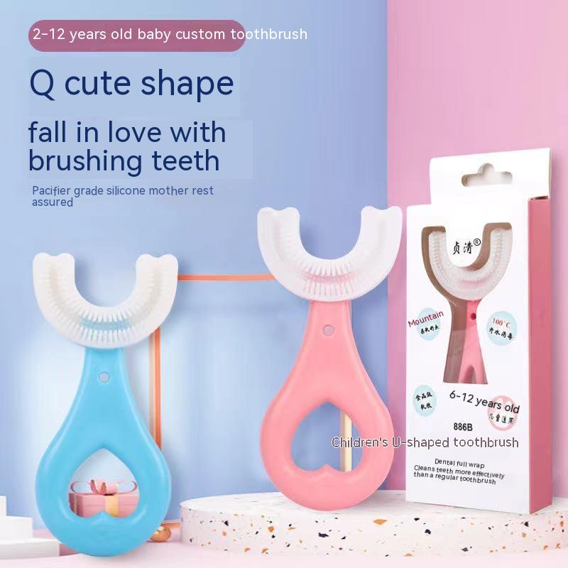 360° U-Shaped Baby Toothbrush | Food-Grade Soft Silicone Tooth Cleaner for Toddlers & Kids"