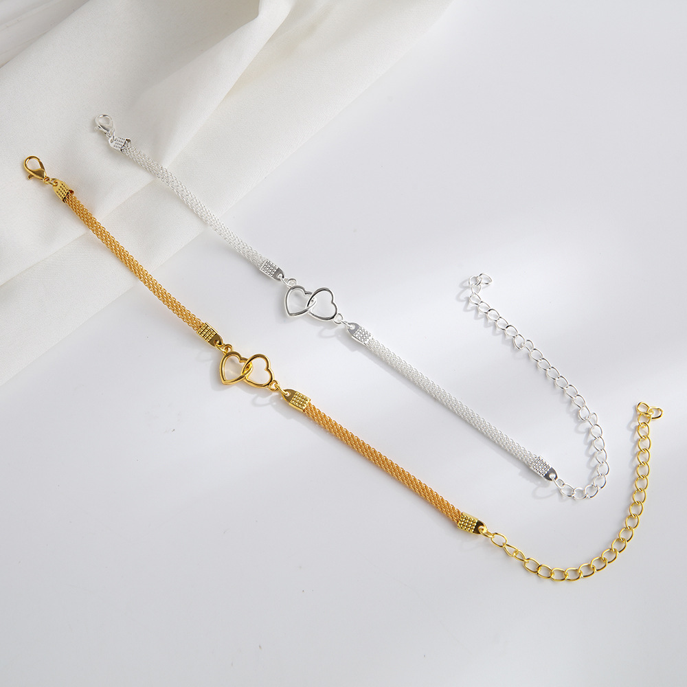 Two Hearts Flat Chain Anklet – Elegant Fashion Jewelry for Women & Girls