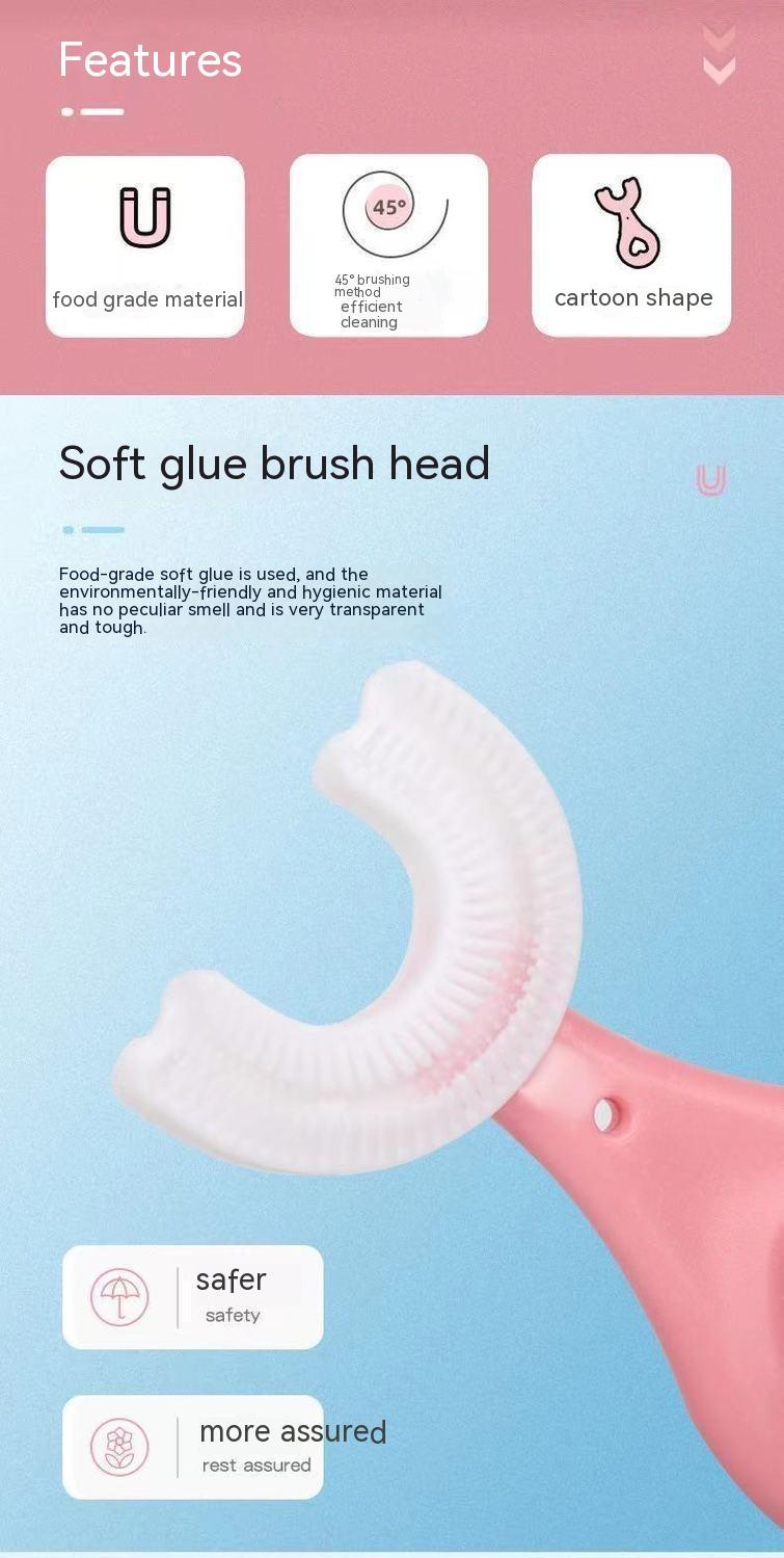 360° U-Shaped Baby Toothbrush | Food-Grade Soft Silicone Tooth Cleaner for Toddlers & Kids"
