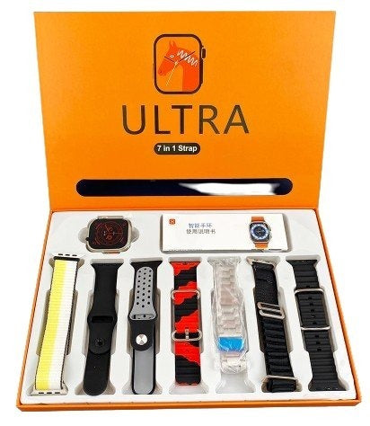 Ultra Smart Watch 7-in-1 – Advanced Multi-feature Fitness Tracker With Heart Rate Monitor, Sleep Tracking, Bluetooth Calling, Sports Modes & More Random Color Straps – Smartwatch With 6 Silicone Stripes And 1 Metal Strap