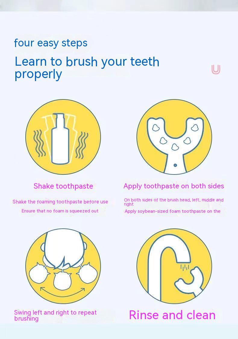 360° U-Shaped Baby Toothbrush | Food-Grade Soft Silicone Tooth Cleaner for Toddlers & Kids"