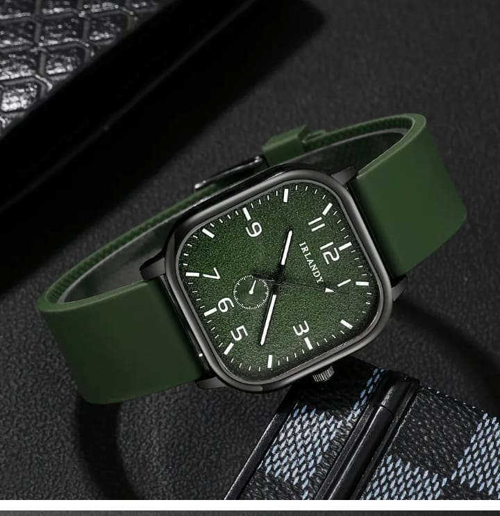 Casual Green Quartz Watch for Men β Bracelet Gift Set | Work & Daily Wear
