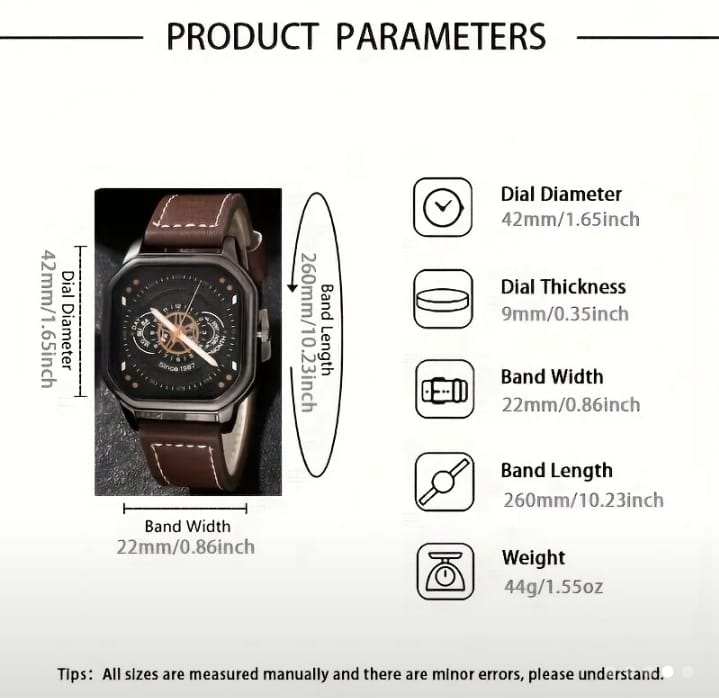 Stylish Polygon Dial Watch for Men – Vintage Quartz Design with PU Leather Band