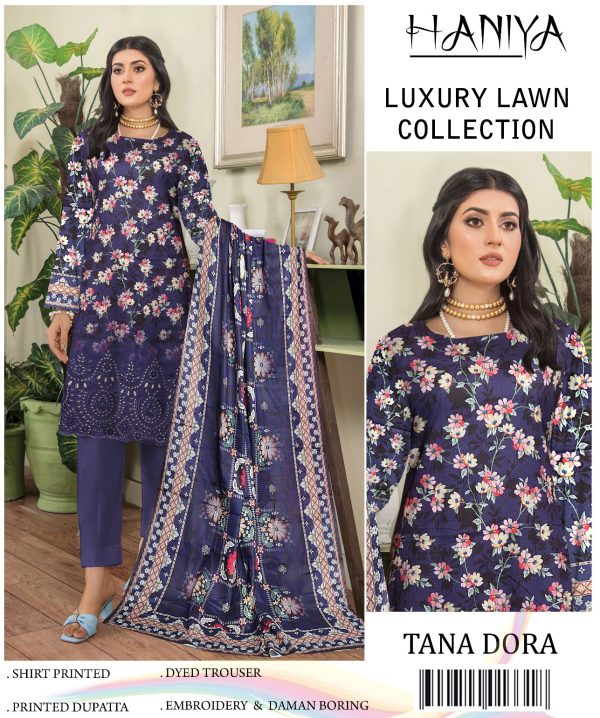 ✨ Haniya ✨ 3 Piece Digital Printed Doriya Shirt With Front Shifli Boring Daman Chickenkari/unstitched Suit New Collection For Womens