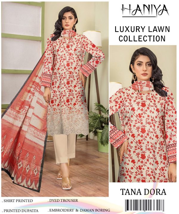 Latest ✨ Haniya ✨ 3 Piece Digital Printed Doriya Shirt With Front Shifli Boring Daman Chickenkari/unstitched Suit New Collection For Womens