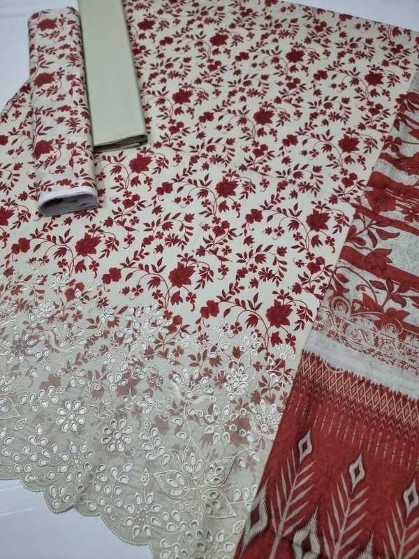 Latest ✨ Haniya ✨ 3 Piece Digital Printed Doriya Shirt With Front Shifli Boring Daman Chickenkari/unstitched Suit New Collection For Womens