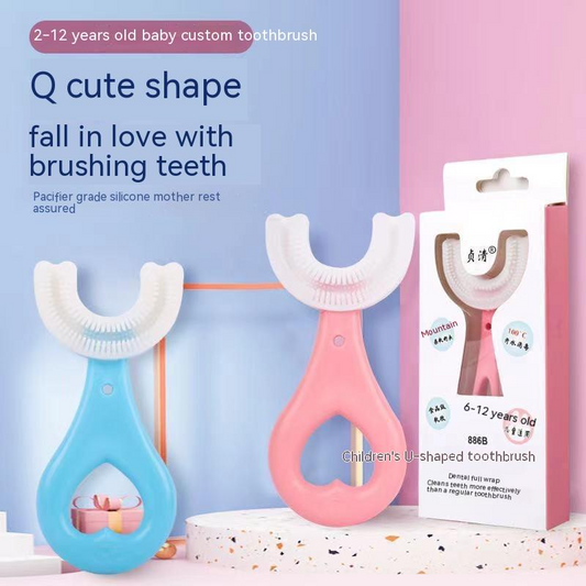 360° U-Shaped Baby Toothbrush | Food-Grade Soft Silicone Tooth Cleaner for Toddlers & Kids"
