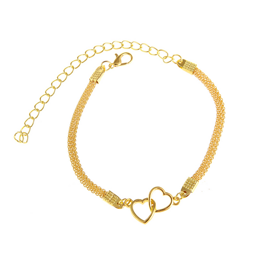 Two Hearts Flat Chain Anklet – Elegant Fashion Jewelry for Women & Girls