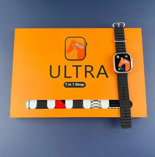 Ultra Smart Watch 7-in-1 – Advanced Multi-feature Fitness Tracker With Heart Rate Monitor, Sleep Tracking, Bluetooth Calling, Sports Modes & More Random Color Straps – Smartwatch With 6 Silicone Stripes And 1 Metal Strap