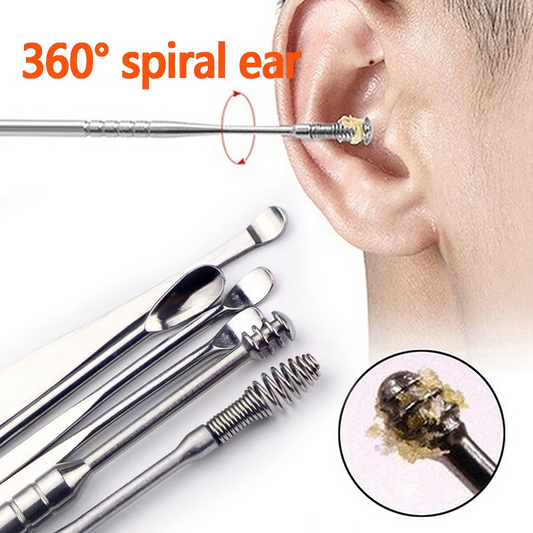 6-in-1 Stainless Steel Earwax Removal Kit | 360° Spiral Earpick Set for Safe & Effective Cleaning