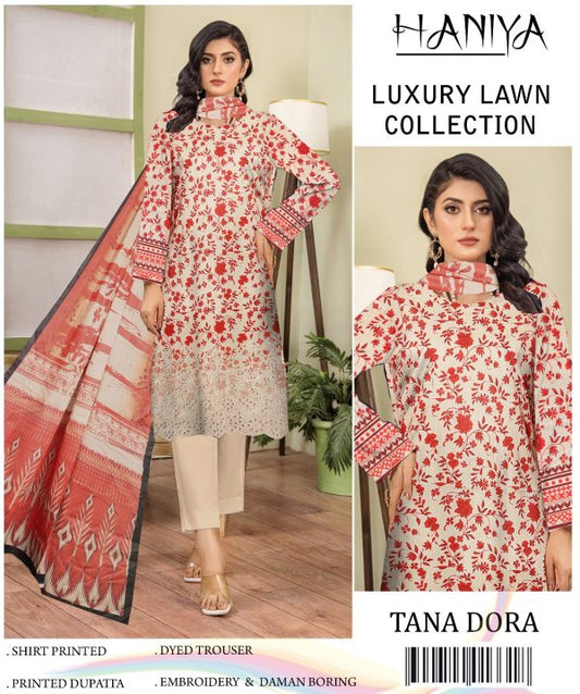 Latest     ✨ Haniya ✨ 3 Piece Digital Printed Doriya Shirt With Front Shifli Boring Daman Chickenkari/unstitched Suit New Collection For Womens